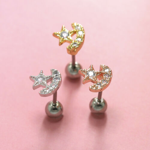 Gem Crystal Ear Cartilage Helix Ring Bar Stud Ear Cuff Climber Piercing Earring - Picture 13 of 268