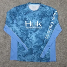 Huk Shirt Mens Medium Blue Camouflage Performance Fabrics Fishing Boat Outdoor