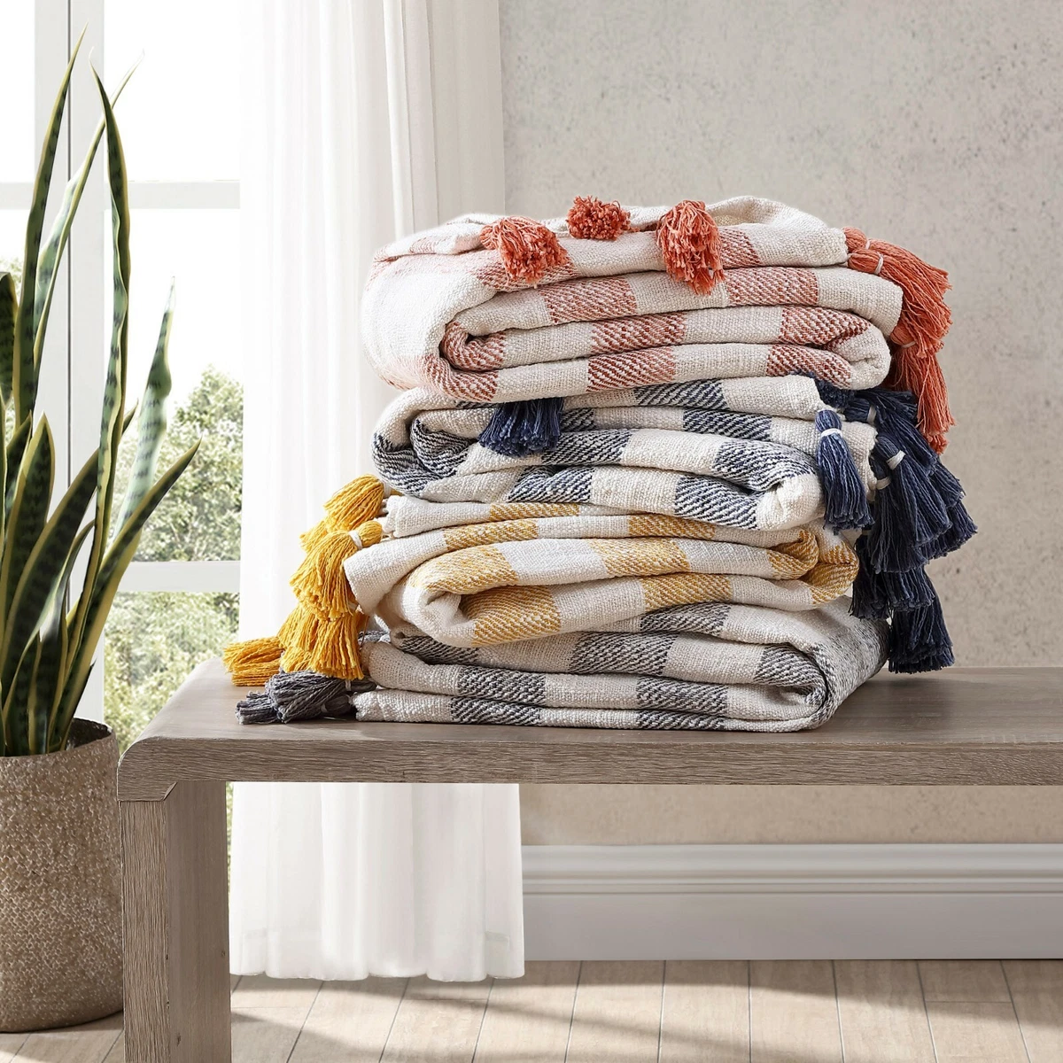 Natural tassel throw hot sale
