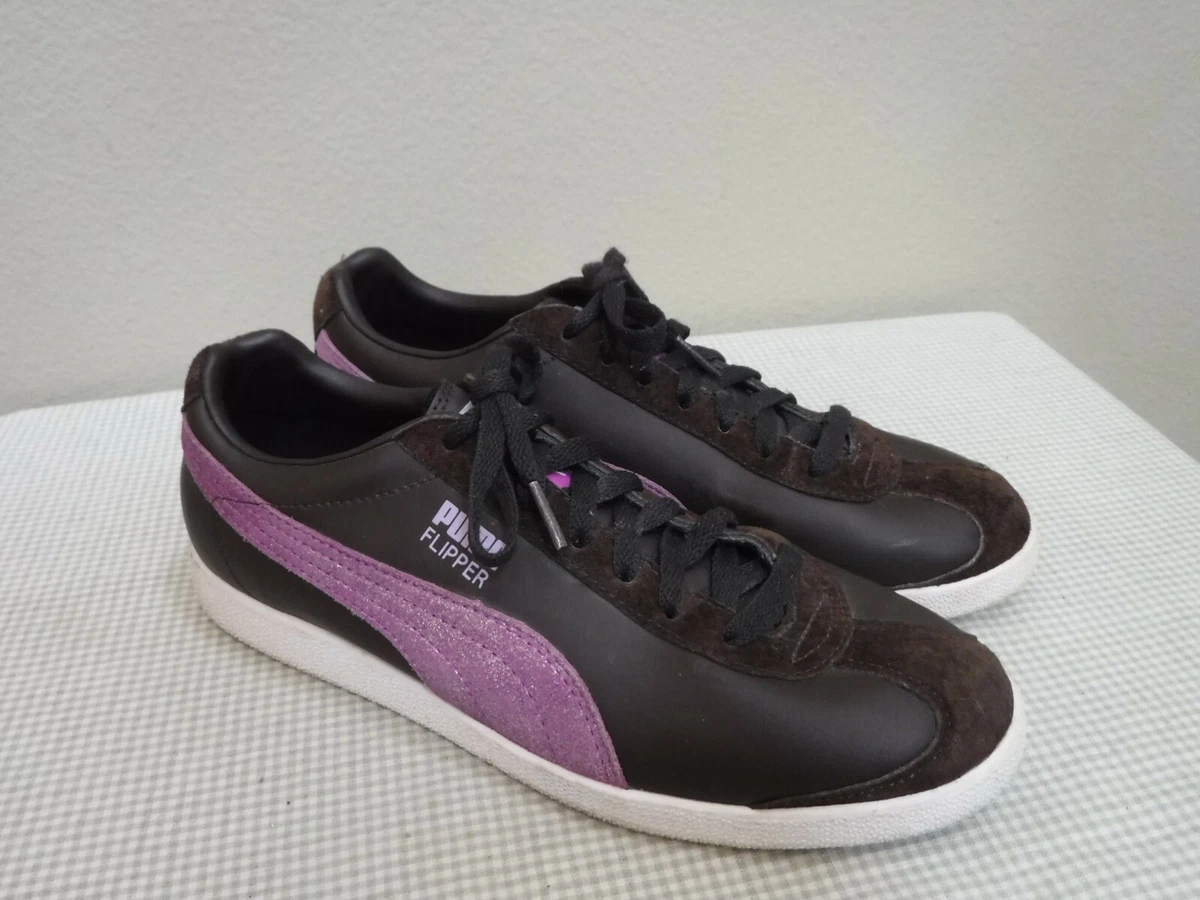 PUMA FLIPPER 8.5 39 Brown Purple Leather Athletic Lace Up Casual Sneakers Shoes