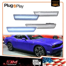 For 08-14 Dodge Challenger Clear Front Rear Ice Blue LED Side Marker Lights 4PCS