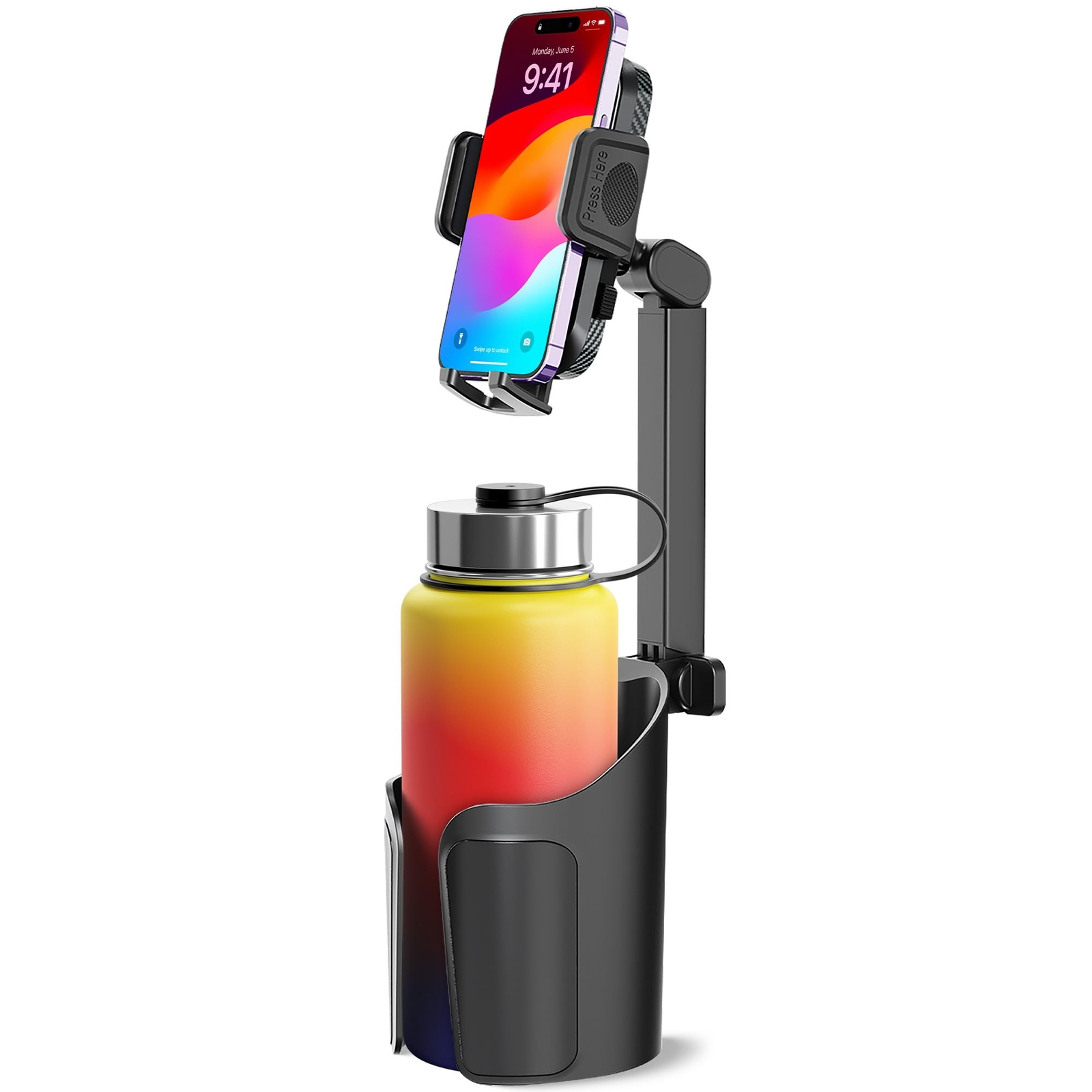 2-in-1 Car Cup Holder with Bottle-Friendly Phone Mounting Design