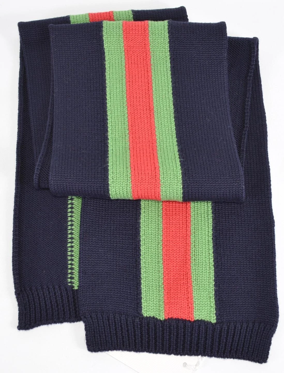Foulard en laine Gucci Junior enfant 574683 rouge vert à rayures tissées neuf