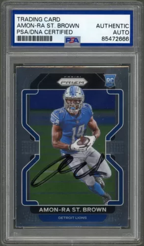 Amon-Ra St. Brown SIGNED 2021 Panini Prizm #358 RC Rookie Lions PSA Auto