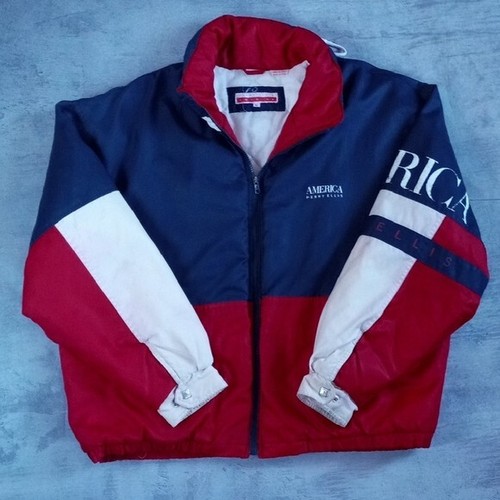 Vintage 90s PERRY ELLIS AMERICA FLAG STYLE COlOUR BLOCK PUFFY JACKET UNISEX - Picture 7 of 12