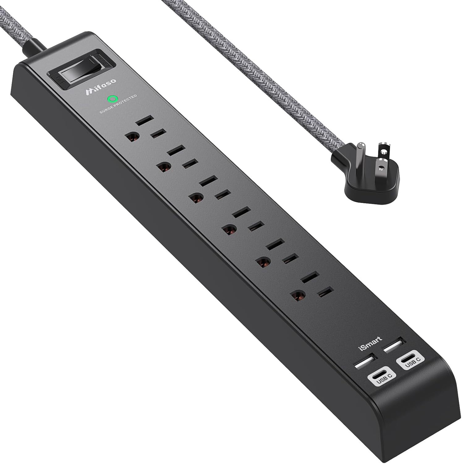 Surge Protector Power Strip 10 ft with 4 USB Ports 2 USB-C 6 AC 10FT, Black