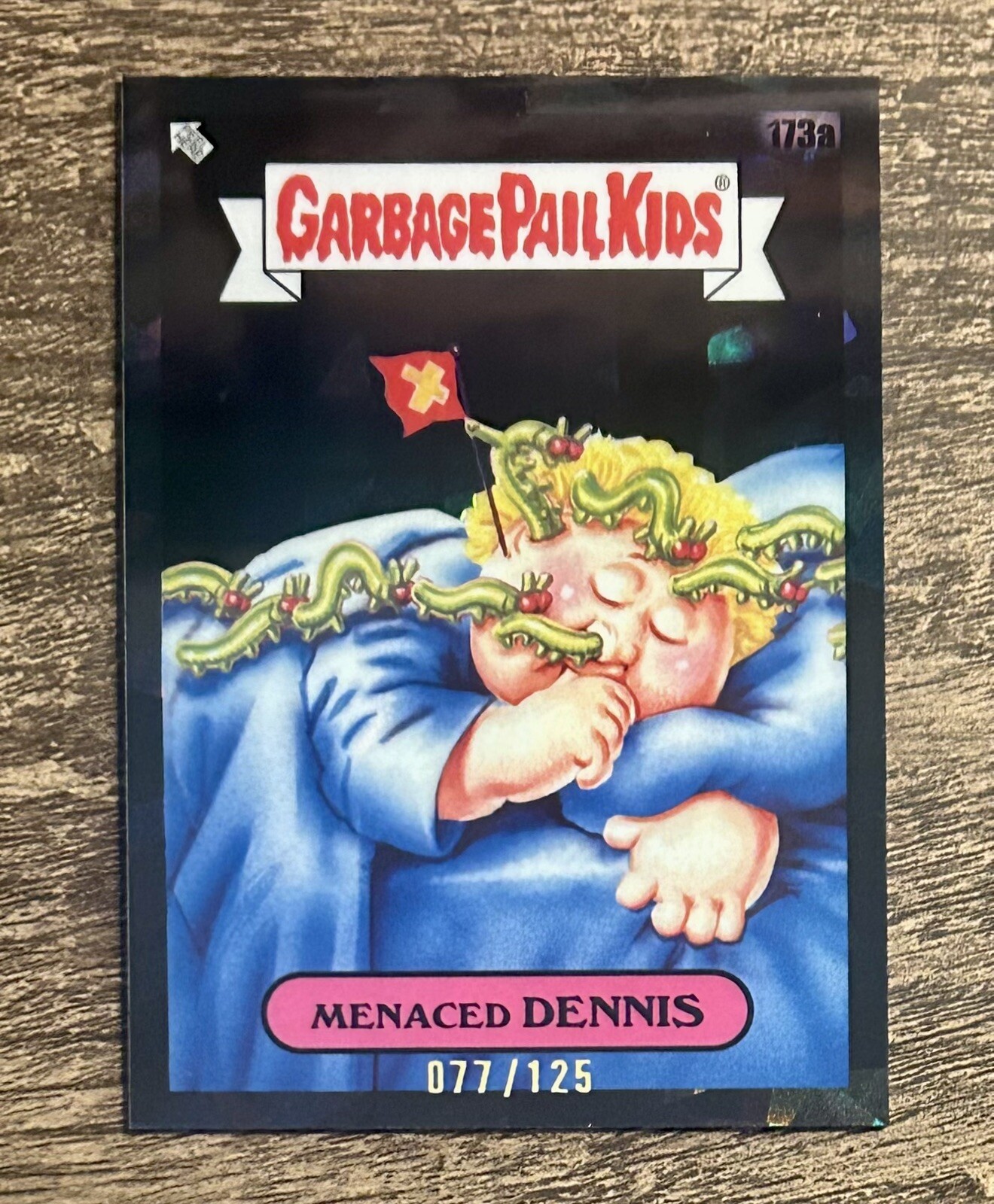 2022-garbage-pail-kids-sapphire-black-refractor-125-menaced-dennis