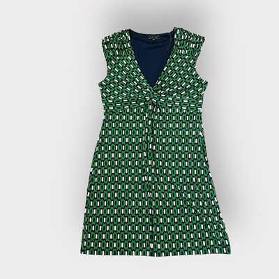 Kiara Green Pattern Sleeveless Tie A-Line Dress