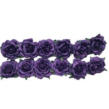Purple Paper Roses, Flower Embellishments, Floral DIY, Package of 12