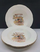 Set Of 4 Homer Laughlin  Colonial Kitchen Soup Bowls Gold Trim 8 1/4" 