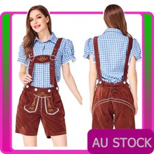 Womens Oktoberfest Costume Beer Maid Blue Brown Bavarian German Leiderhosen