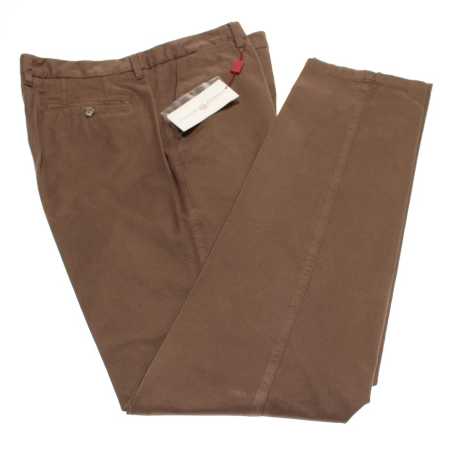 Pantalones chinos/informales Luciano Barbera nuevos con etiquetas talla 56 40 EE. UU. en algodón marrón liso Foto 2 de 4