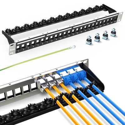 Patch Panel 24 Port UTP/STP Keystone Patch Panel with Cable Management and Su...