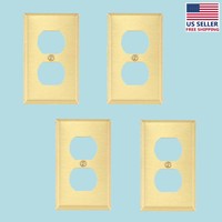Brushed Brass Switchplates Double Outlet Set Of 4 | Renovator's Supply on sale Brushed Brass Switchplates Double Outlet Set Of 4 | Renovator's Supply on sale