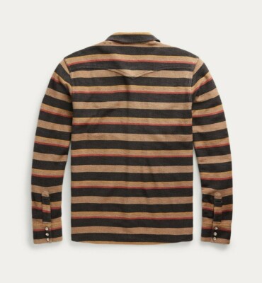 RRL Ralph Lauren Black Striped Western French Terry Shirt Men's