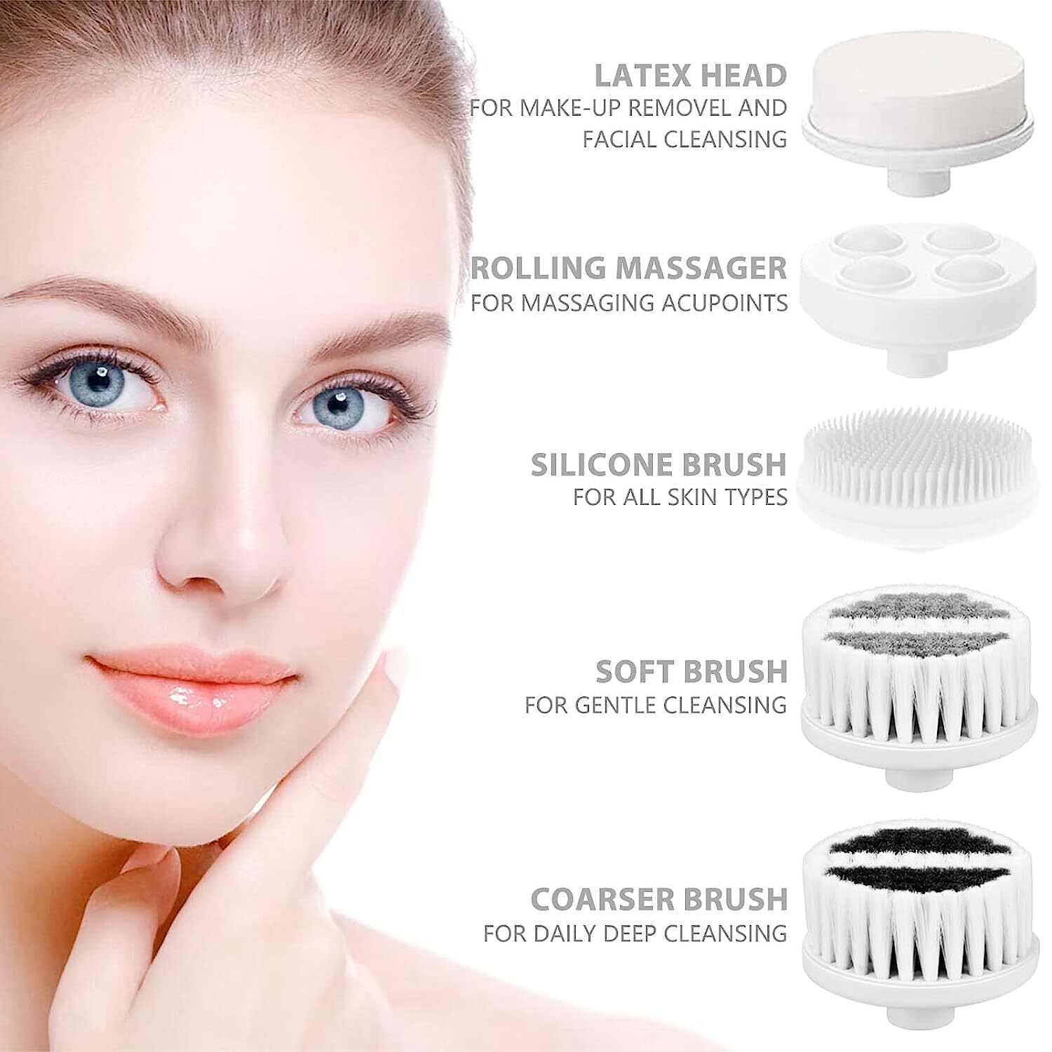 Waterproof Facial Cleansing Spin Brush Set with 3 Exfoliating Brush