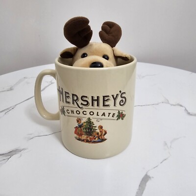 Hershey's Chocolate 24 oz XL Oversized Christmas Coffee Mug & Stuffed Reindeer