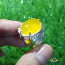 Natural Yemeni Zard Aqeeq Ring 925 Sterling Silver Yellow Agate Ring For Men