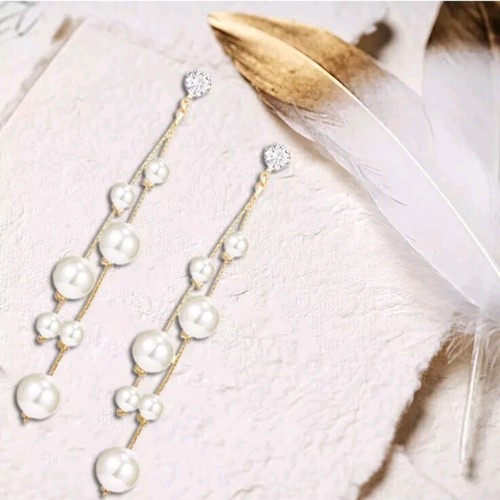 Luxurious Gold Tassel Pearl Drop Earrings