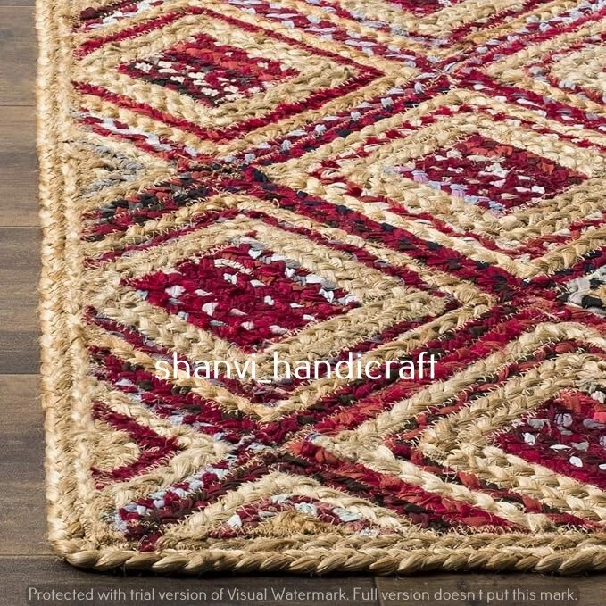 Rug 100% jute Cotton handmade reversible area carpet modern living runner rugs - Image 3 of 4