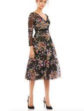 MAC DUGGAL 67499 BLACK MULTI EMBROIDER TEA LENGTH DRESS   sz 2