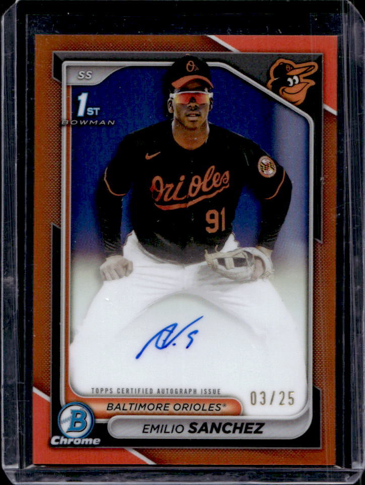 2024 Bowman Chrome Emilio Sanchez Prospect Auto Orange Refractor 1st #3/25