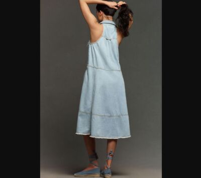 New women's M Anthropologie x Pilcro sleeveless halter denim swing midi  dress | eBay