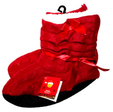 Joe Boxer Women's Red Cable Knit Bootie Slippers Size 4/10