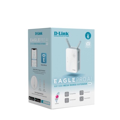 D-Link E15 Eagle Pro AI Mesh WiFi 6 Range Extender AX1500, Repeater and Signa...