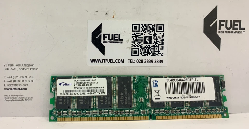 Elixir  512MB  DDR ram memory module  PC-3200 -   M2U51264DS88B1G-5T - Image 2 of 3