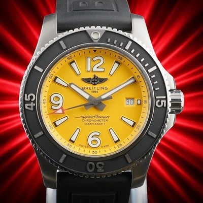 Breitling Superocean A17367 - 44mm, Yellow Dial, FULL SET, 3 Straps, Box & Card