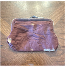 Vintage Women  s Brown Leather Coin Purse Clasp Change Wallet Metal Frame