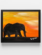 GUAJARDO Original Neo Expressionism Elephant Safari 14X11 Canvas Signed Art