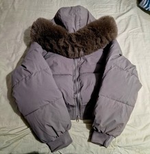 Womens Short Waist Fur Hooded Puffer Jacket