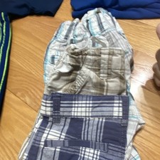 Boys Plaid Cargo Shorts Blue/White Cotton Pockets Size 7 22" Waist set of 3