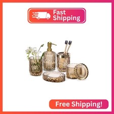 EMPO 6PCS Bathroom Clear Glass Accessories Set Lotion Soap Dispenser, Soap Dish