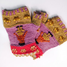 Handcrafted Wool Fingerless Gloves with Floral Embroidery   Warm Winter Style