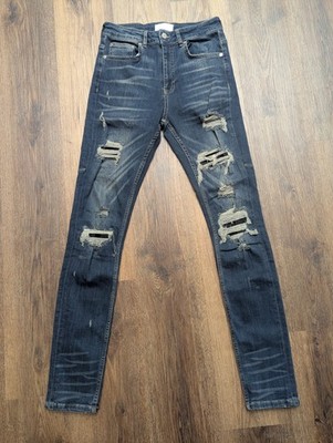 Flaneur Homme Jeans 30 Blue Dark Wash Distressed Ripped Destroyed Skinny Denim