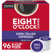 Eight O'Clock Dark Italian Espresso Coffee, K-Cup Pod, Dark Roast, 96CT