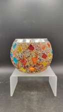 Colorful Mosaic Glass Votive Candle Holder Beaded Boho Tea Light Bowl 3.5"