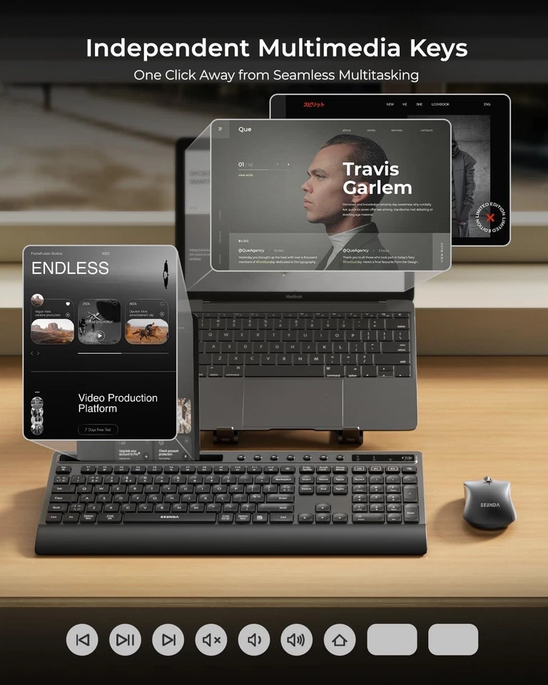 Seenda COE201 Wireless Bluetooth Keyboard & Mouse, Ergonomic QWERTY for Mac/PC - Image 3 of 4