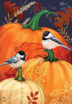 Pumpkins and Chickadees Fall House Flag