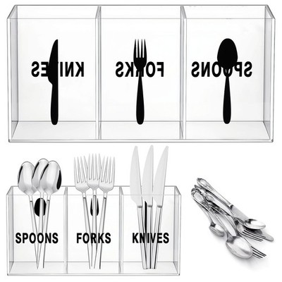 Acrylic Cutlery Storage Organizer Plastic Utensil Holder Clear Silverware Org...