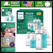Philips Avent Natural Glass Newborn Bottle Gift Set, 5 Bottles, 2 Sleeves