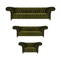 Komplett GrüN Sofas Set Sofagarnitur Luxus Textil Einrichtung Chesterfield