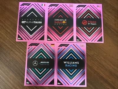 2022 Topps F1 Turbo Attax Team Pink Foil Haas Mercedez Red Bull Williams Set