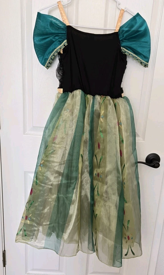 Disney Store Frozen Anna Coronation Dress Girls 7/8 Green Black Gold Gown - Image 3 of 4