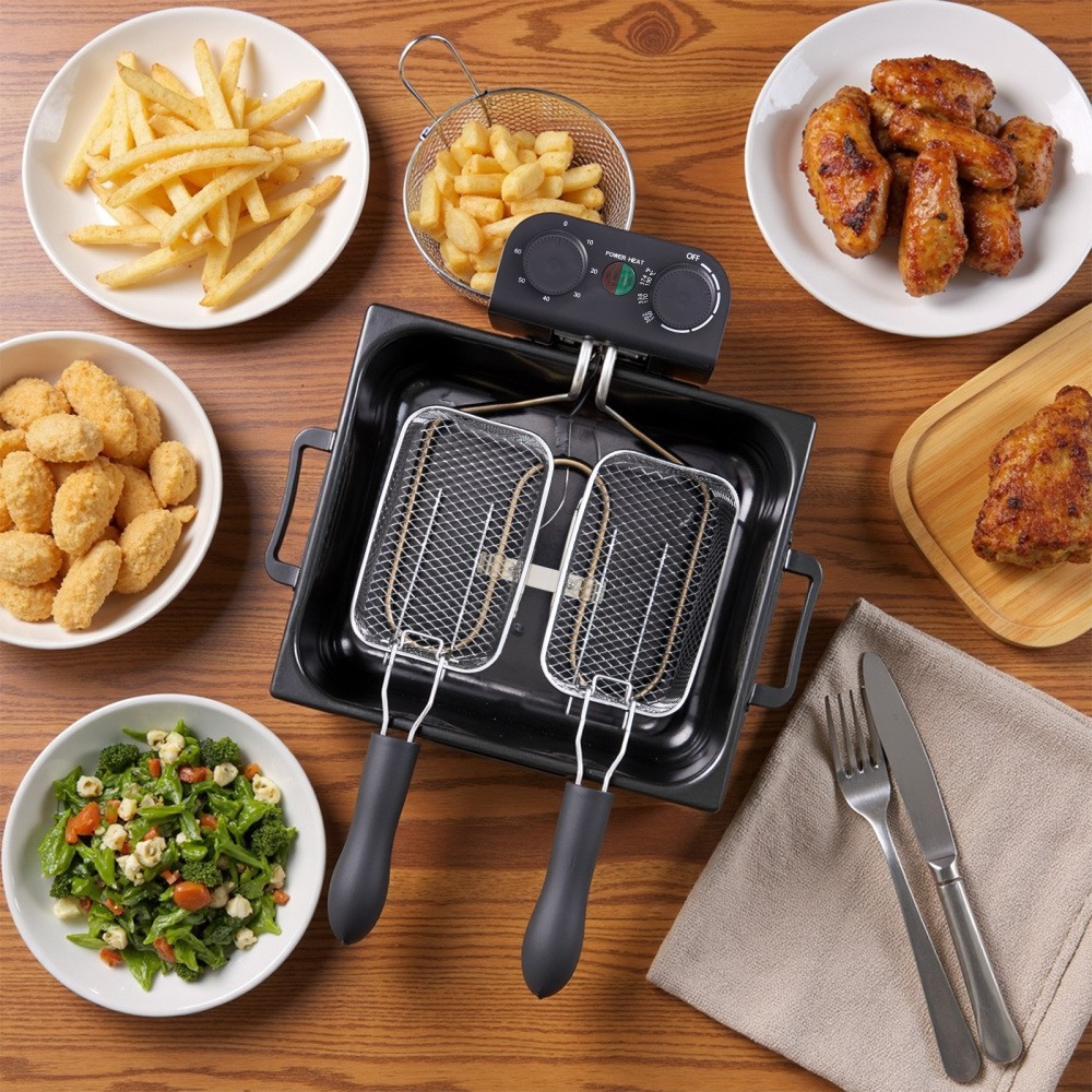 5L Deep Fryer 1700W with Timer & Temp Control 3 Baskets,View Lid Dishwasher Safe