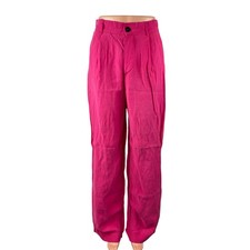 Zara Women's Pink High Rise Pleated Wide Leg Straight Trousers Pants Size S