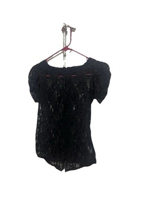 Women s Size M/L Poof Black Lace Blouse Zips Up In Back Essential Wardrobe Piece